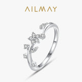 Lovely Flower and Leaf Design AAAA Lab Created Diamonds Sterling Silver Rings