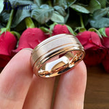 Grooved Stepped Finish 4 Colors 8mm Men Women Tungsten Satin Wedding Rings