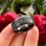 Single Row Black Cubic Zirconias Inlay Brushed Finish 8mm Tungsten Steel Combination Rings