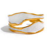 18K Gold Plated Fashion White Enamel Creative Irregular tainless Steel Open Stylish Ring