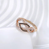 Lovely Crossing Hollow Filled 14K Rose Gold Full Black White AAA+ Zircon Diamonds Women Rings - Fashion Jewellery