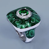 Fashion Green Handmade Enamel AAA Zircon Crystals Domineering Unique Ring