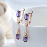 14K Filled Gold Square AAA Lab Created Purple Amethyst Zircon  Long Drop Earrings