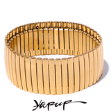 New Elastic Stainless Steel Metal Wide Big Statement Bracelet Bangle - 18K Gold Plated Hyperbole Unisex Jewellery - The Jewellery Supermarket