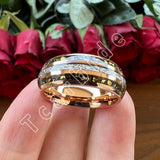 Bright Meteorite Gold Foil Inlay 8MM 18k Gold Colour Tungsten Carbide Wedding Rings