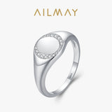 Round Signet Halo of  AAAA Lab Created Diamonds 925 Silver Personality Ring