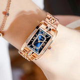 Elegant Luxury Brand Female Wristwatches - Rectangular Zircon Diamonds Steel Waterproof Original Womens Watch