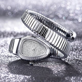 Amazing Luxury Zircon Diamond Dial Stainless Steel Quartz Wristwatch Fashion Snake Watch for WomenLady Dress Jewelry