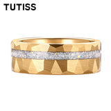 Gold Hammered Crushed White Opal Inlay 6/8mm  Wedding Tungsten Couples Rings