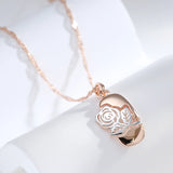 14K Rolled Gold Fashion Silver Color Mix Hollow Rose Flower Pendant Necklace for Women