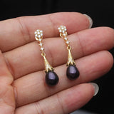 Classic Style Real Multicolour Pearl AAA Zircon Diamonds Long Drop Earrings