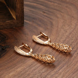 14 Karat Gold Filled AAA Zircon Diamonds Glossy Weaving Ethnic Dangle Earrings for Women