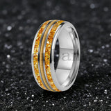 Gold/Blue Crystal Stones Guitar String Inlaid 8MM Men and Women Tungsten Rings