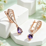 Elegant 14 Karat Gold Filled Shiny Purple AAA Zircon Diamonds Drop Earrings