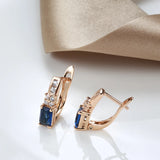 14K Gold Filled Vintage Geometric AAA Blue Zircon Crystals Elegant Drop Fashion Earrings