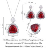 Attractive Vintage Triangle Lab Created Ruby Gemstone Necklace Pendant Ring Earrings, Party Fine Jewellery Set - The Jewellery Supermarket