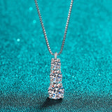 Gorgeous 1.8cttw D Colour 3 Stones Full Moissanite Diamonds Necklace For Women - S925 Sterling Silver Fine Jewellery