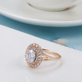 Classic Bright Rolled 14K Rose Gold AAA Zircon Diamonds Crystal Flower Rings For Women - Fine Daily Jewellery