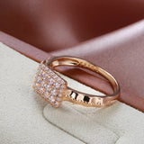 14K Filled Gold Full Inlay AAA Zircon Diamonds Rectangle Base Irregular Wave Circle Rings