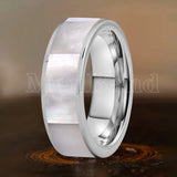 White Mother Of Pearl Shell Inlay Plane Polished Black Tungsten Ring for Men Women