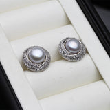 925 Silver Multicolour Natural Pearl AAA Zircon Diamonds Stud Earrings