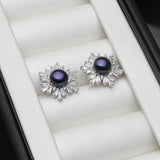 Geometric Snowflake Real Multicolour Pearls AAA Zircon Diamonds Silver Earrings