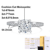 1/2/3CT Cushion Cut Moissanite Diamonds Solitaire Rings 925 Silver GRA Certified Engagement Wedding Fine Jewellery
