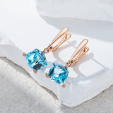 14K Gold Filled Cube Design Blue AAA Zircon Crystals Drop Earrings Luxury Jewellery