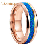 Blue Opal Gold Foil Inlay Domed Polished 6/8mm Tungsten Men Women Wedding Rings