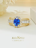 New Egg Shaped Blue Treasure Ring Set with High Quality AAAAA High Carbon Diamonds, Elegant Design, Fine Rings - The Jewellery Supermarket