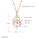 14K Gold Filled With Grey White Pearl Inlay AAA Zircon Diamonds Unique Spider Necklace