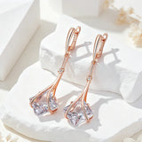 14 Karat Gold Filled Square White AAA Zircon Crystal Dangle Earrings Vintage Jewellery