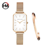 Super Elegant Rectangle Ultrathin Nordic Style Quartz Movement Fashion Stainless Steel Mesh Bracelet Ladies Watches