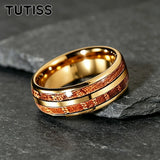 Double Groove Inlay Whiskey Wood, Domed High Polished Tungsten Carbide Rings