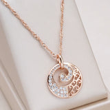 Luxury 14K Filled Rose Gold AAA Zircon Diamonds Circle Hollow Pendant Necklace For Women - Fine Daily Party Jewellery