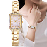 Luxury New Square Full CZ Diamonds Digital Gold Plated Stainless Steel Bracelet Women's Dress Quartz Watches - The Jewellery Supermarket