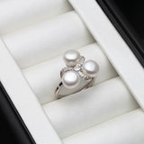 Genuine Pink Black White Purple Grey Real Silver AAA Zircon Diamonds Pearl Rings