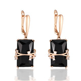 14 Karat Rolled Gold Black Square AAA Zircon Crystal Luxury Long Drop Earrings