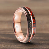 Meteorite Dark Red Dinosaur Bone Chips Inlaid 6/8mm Tungsten Carbide Rings