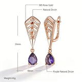 Elegant 14 Karat Gold Filled Shiny Purple AAA Zircon Diamonds Drop Earrings
