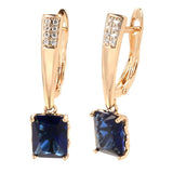 Amazing 14K Rolled Rose Gold Square Colorful AAA Zircon Crystals Long Drop Earrings - Luxury Fashion Jewellery