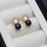 Square Setting AAA Zircon Diamonds Hanging Natural Multicolour Pearls Stud Earrings