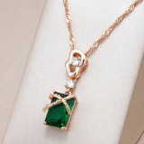 Marvelous Unique 14K Rolled Rose Gold Green AAA Zircon Crystals Necklace For Women - Fashion Jewellery