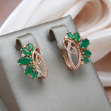 Terrific Green Rolled 14K Rose Gold AAA Zircon Crystals Earrings For Women Party Jewellery