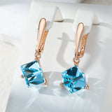 14K Gold Filled Cube Design Blue AAA Zircon Crystals Drop Earrings Luxury Jewellery