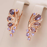 Graceful 14K Filled Gold Purple AAA Zircon Crystals Butterfly Drop Earrings
