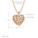 Luxury Filled 14K Rose Gold Wrapped Hollow Love Shape AAA Zircon Diamonds Necklace, Designer's Fine Jewellery