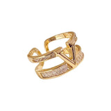 New Fashion Light Gold Colour Luxury High Quality Double Geometric Letter CZ Crystals Open Rings Fashion Jewellery - The Jewellery Supermarket