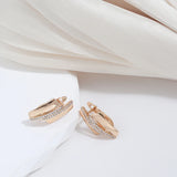 14K Rolled Gold Minimalist Design Smooth Metal Double AAA Zircon Diamonds Earrings