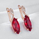 14 Karat Gold Filled Rhombus Red Crystal AAA Zircon Diamonds Long Drop Vintage Earrings
